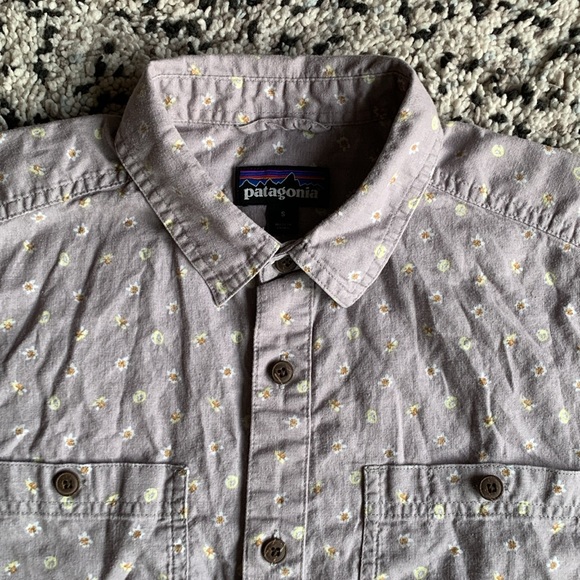 Patagonia Hemp Organic Cotton Blend Daisy Lemon Print Short Sleeve Shirt Small - Picture 6 of 16